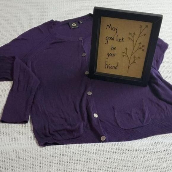 Amber Sun Sz L Purple Button-down LS Cardigan with Pockets - Picture 1 of 12